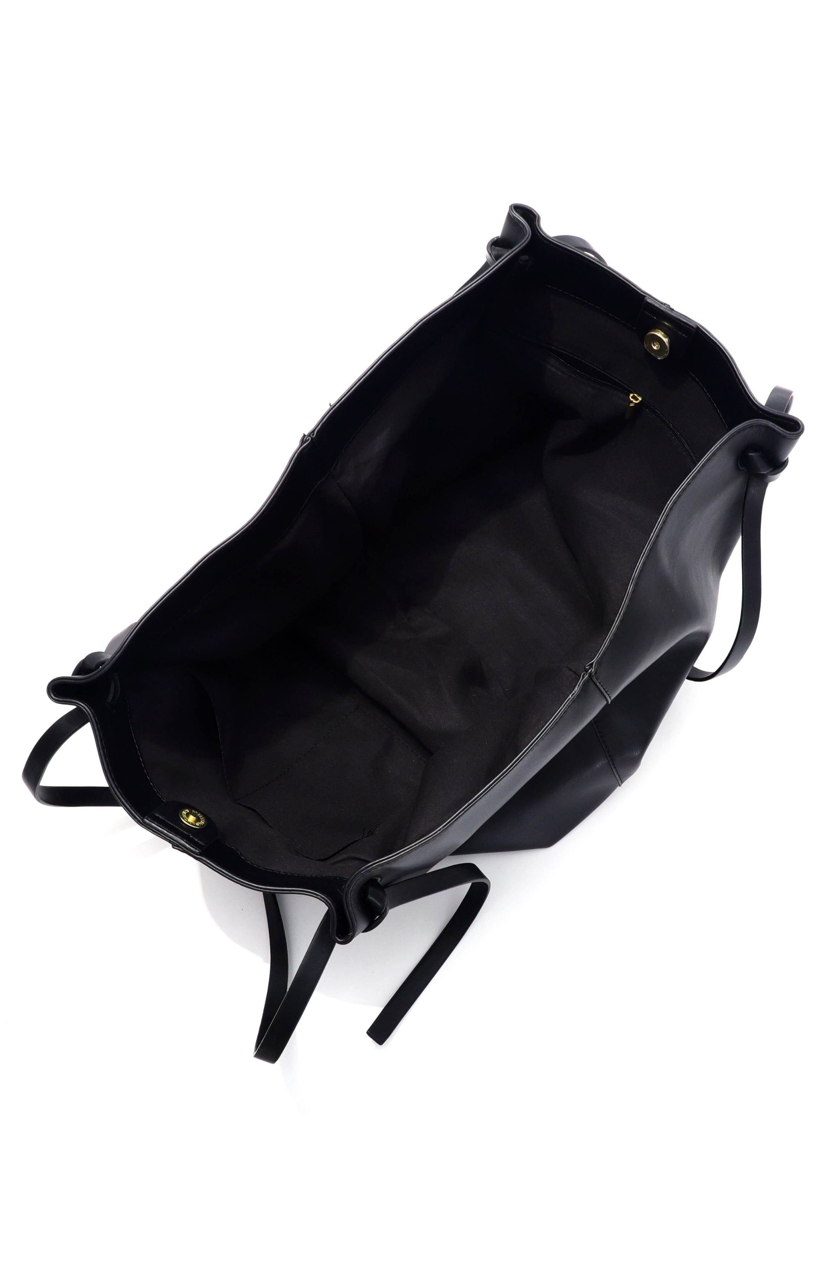 Belted Faux Leather Tote, Alternate, color, BLACK