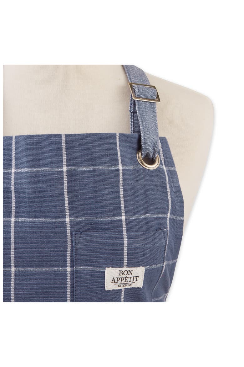Windowpane Print Cotton Apron, Alternate, color, BLUE