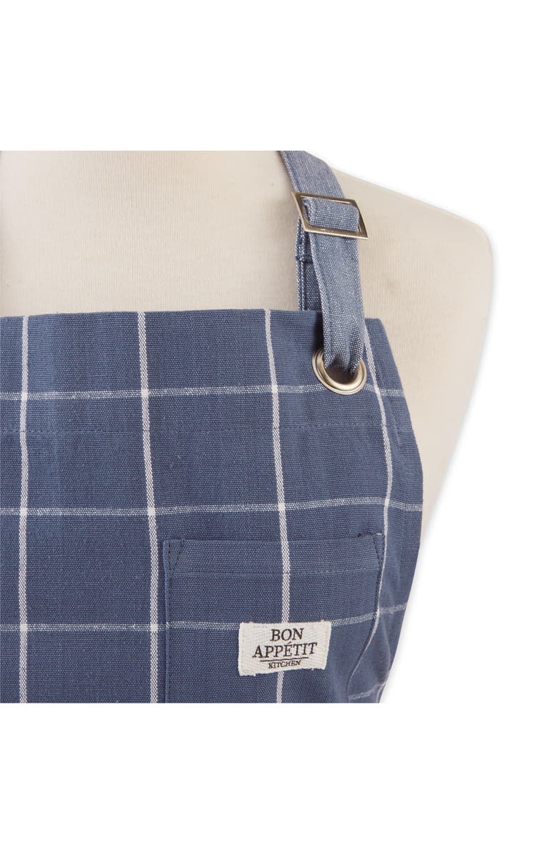 Design Imports Windowpane Print Cotton Apron, Alternate, color, Blue