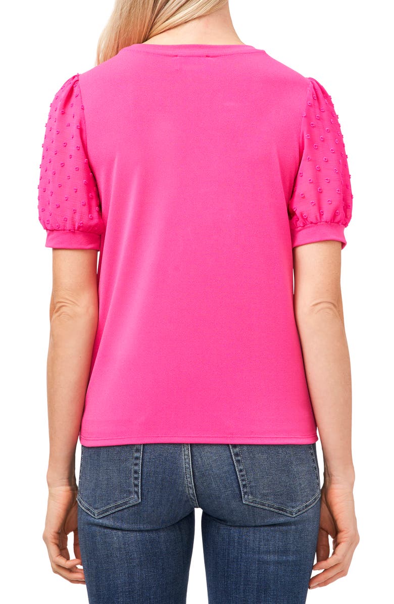 CeCe Puff Sleeve Mixed Media Top, Alternate, color, Bright Rose