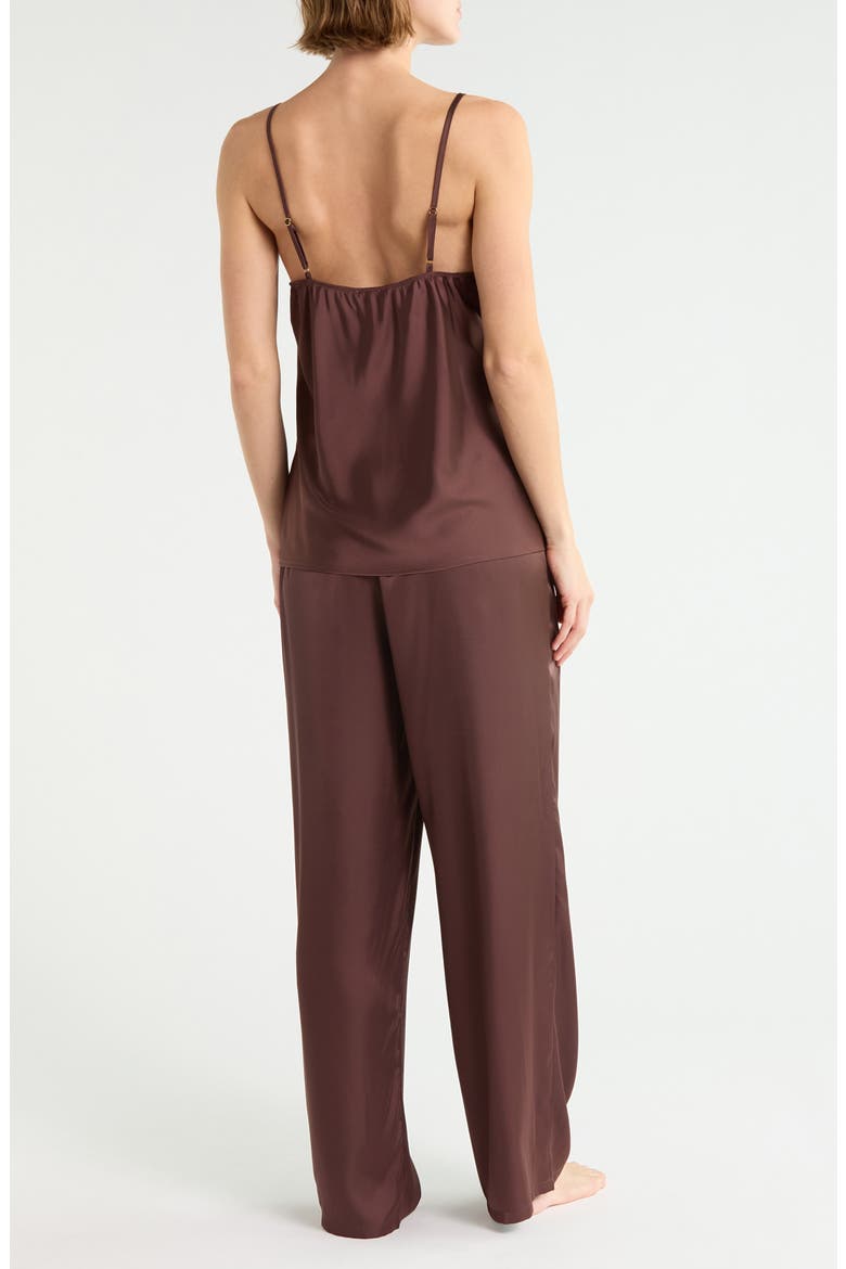 Lace Trim Satin Camisole & Pants Pajamas, Alternate, color, BROWN ROAST