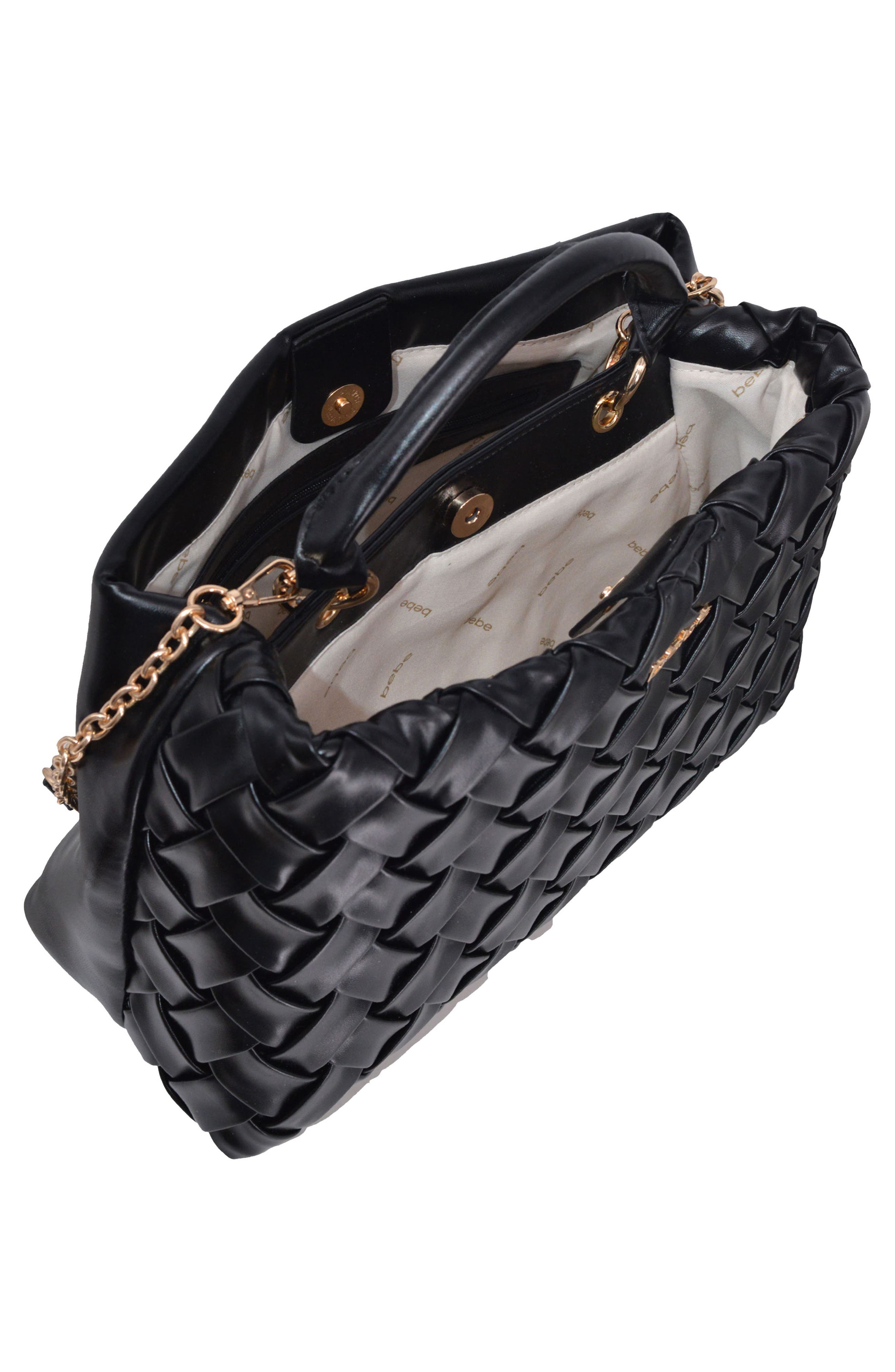 bebe Luca Medium Woven Satchel, Alternate, color, Black