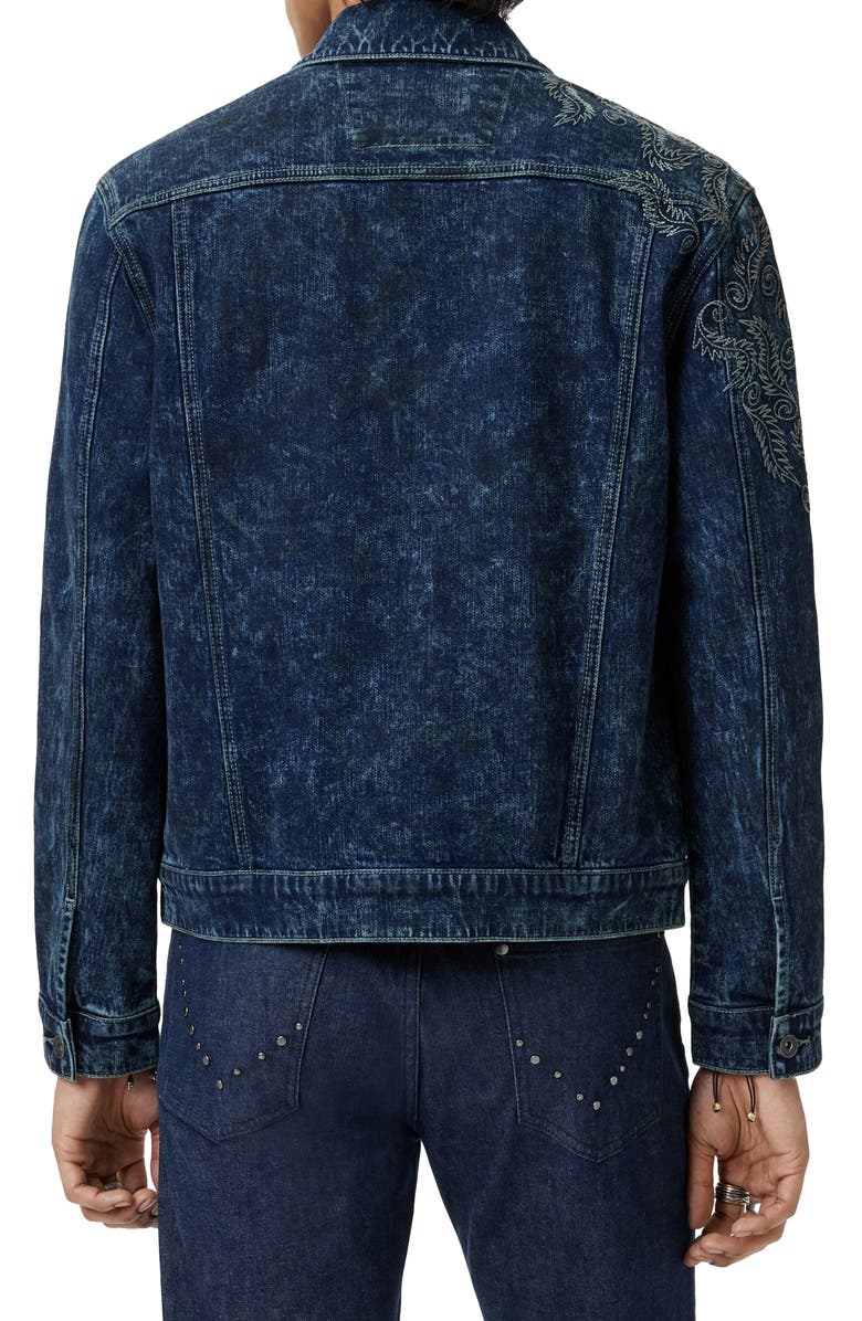 John Varvatos Anthony Embroidered Denim Trucker Jacket, Alternate, color, Blue Smoke