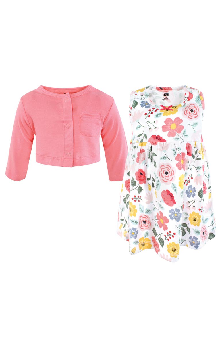 Hudson Baby Baby Cotton Dress & Layering Cardigan, Alternate, color, Modern Botanical