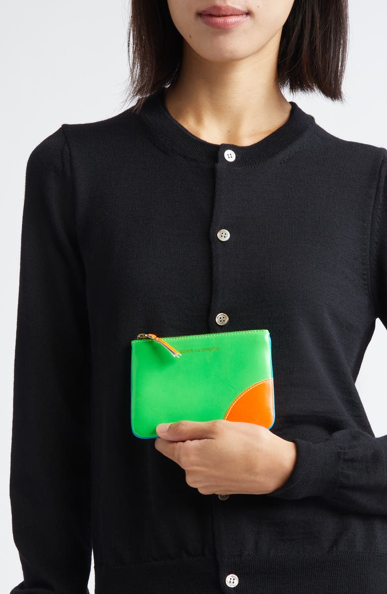Comme des Garçons Super Fluo Leather Line Zip Pouch, Alternate, color, Green/ Blue