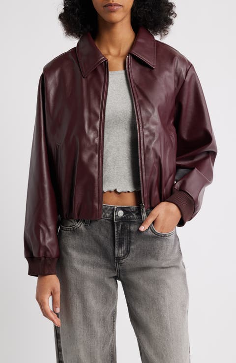 Faux Leather Bomber Jacket