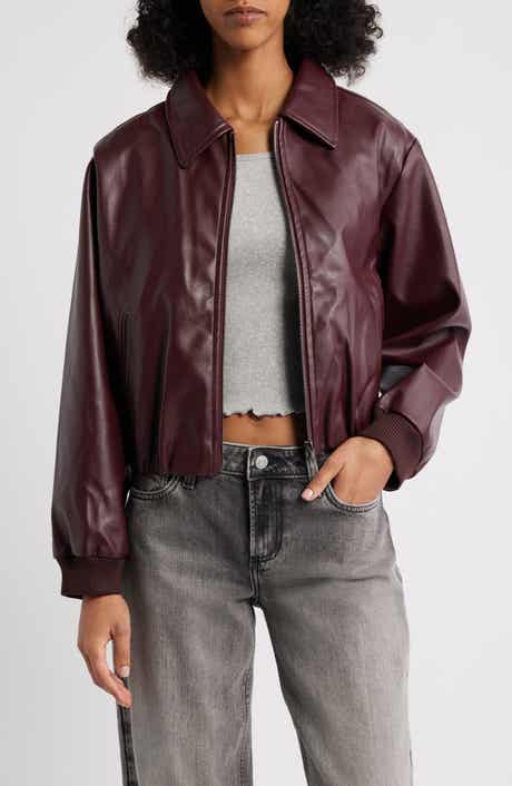 All in Favor Faux Leather Bomber Jacket