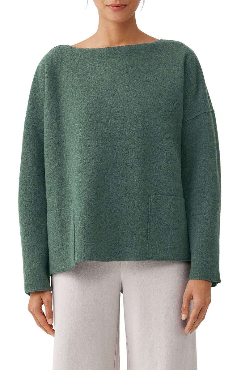 Eileen Fisher Patch Pocket Boiled Wool Sweater, Main, color, 