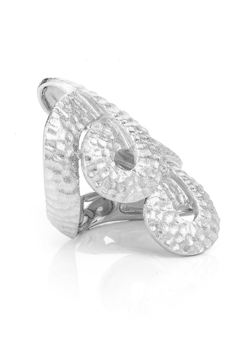 RIVKA FRIEDMAN White Rhodium Clad Hammered Satin Interlocking Ring, Main, color,
