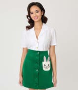 Unique Vintage 1940s Short Sleeve Collared Button Down Woven Blouse