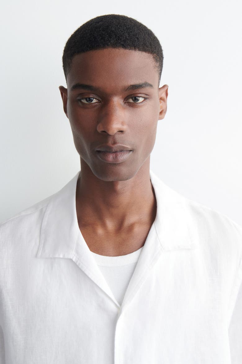 Camp-collar Short-sleeved Linen Shirt, Alternate, color, WHITE