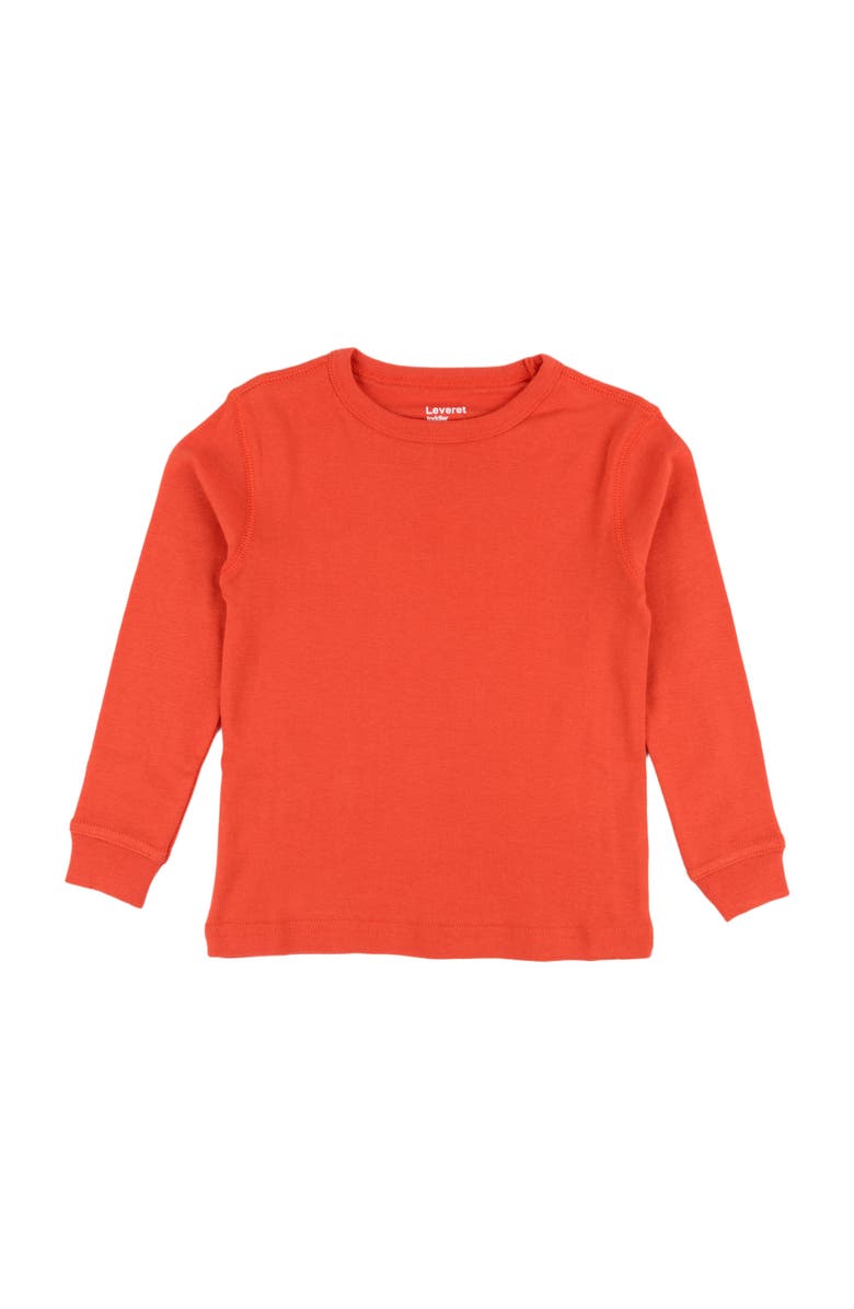Leveret Kids Long Sleeve T-Shirt, 100% Cotton, Solid Colors, Main, color, Orange