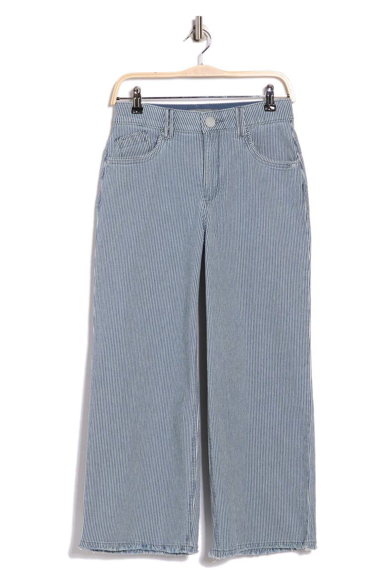 High Waist Fray Hem Wide Leg Jeans, Main, color, BLUE RAILROAD STRIPE