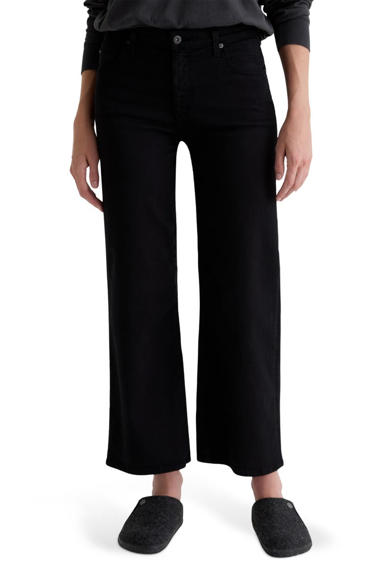 Saige Mid Rise Ankle Wide Leg Jeans, Main, color, SUPER BLACK