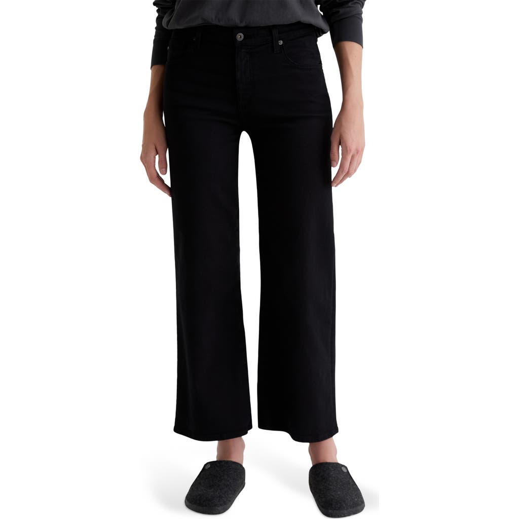 Ag Saige Mid Rise Wide Leg Cropped Jeans In Super Black In Black