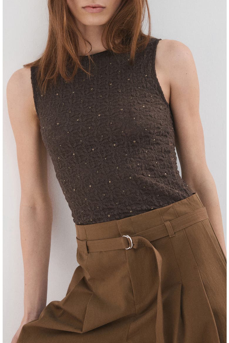 Studded Jewel Neck Tank, Main, color, CHOCOLATE