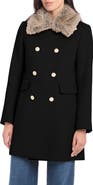 Vince Camuto Faux Fur Collar Double Breasted Military Coat
