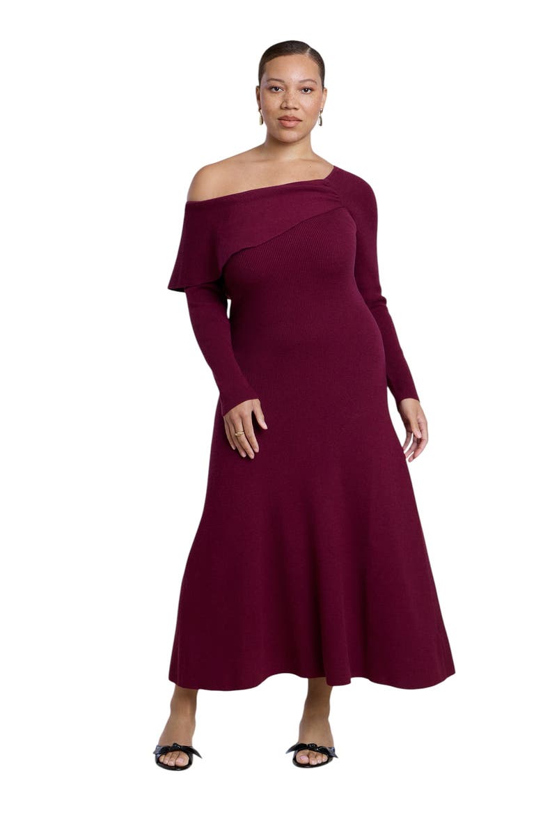 Off The Shoulder Sweater Midi Dress, Main, color, BURGUNDY