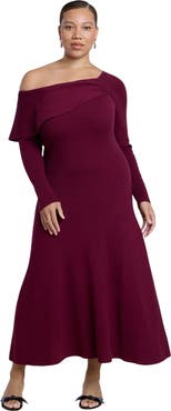 ELOQUII Off The Shoulder Sweater Midi Dress