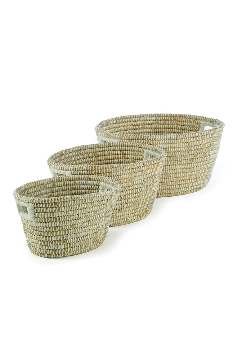 Rivergrass Oval Baskets With Handles Set of 3, Main, color, White