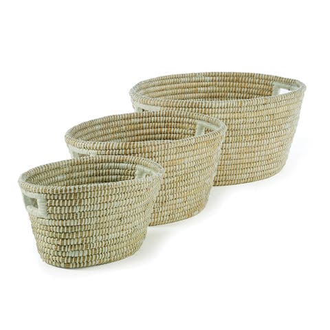 Rivergrass Oval Baskets With Handles Set of 3