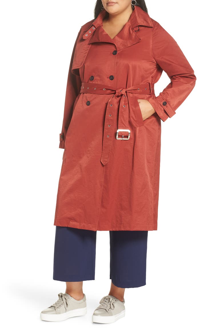 Double Breasted Trench Coat, Alternate, color, TERRACOTTA
