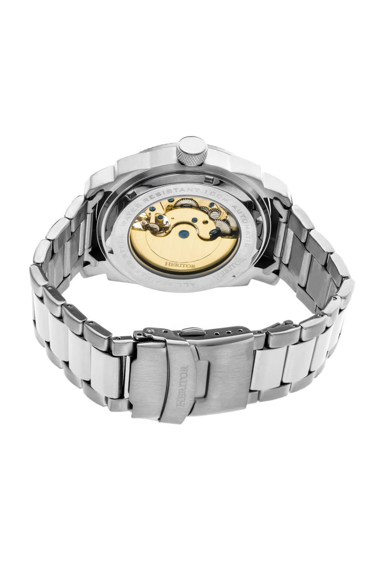 Heritor Automatic Helmsley Semi-Skeleton Leather-Band Watch, Alternate, color, Silver/Black