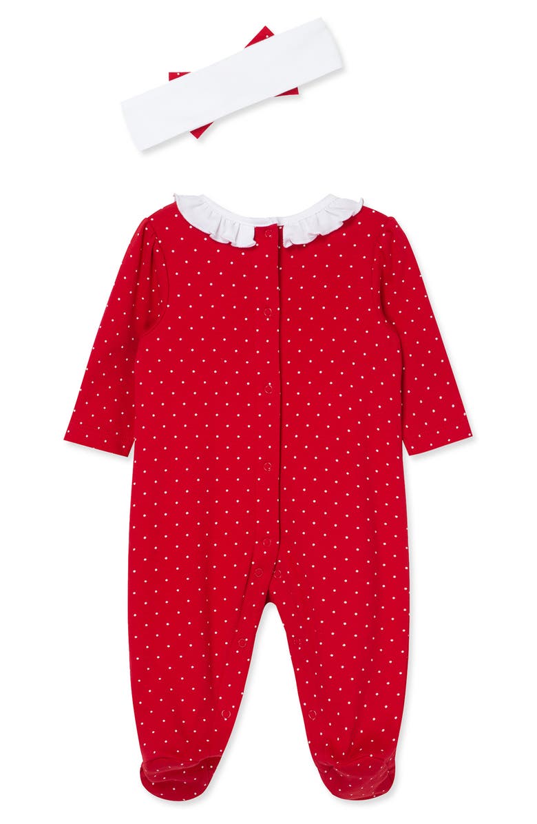 Little Me Dainty Trees Cotton Footie & Headband Set, Alternate, color, Red
