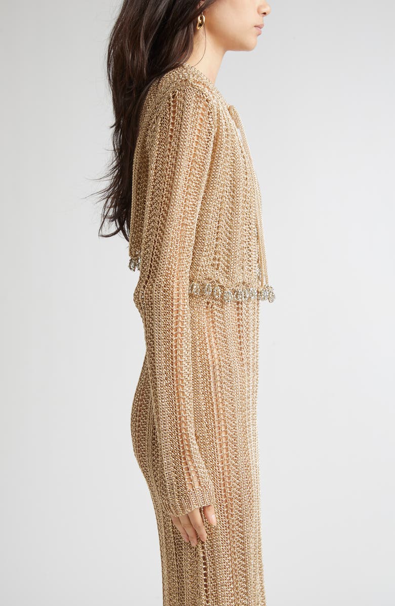 Rabanne Crochet Crop Cardigan, Alternate, color, Light Gold