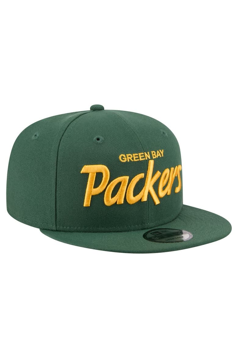 Men's New Era  Green Green Bay Packers Core Team Script 9FIFTY Snapback Hat, Alternate, color, Green