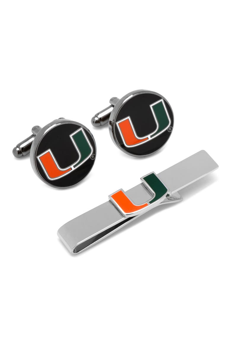 NCAA Miami Hurricanes Cuff Links & Tie Bar, Main, color, BLACK