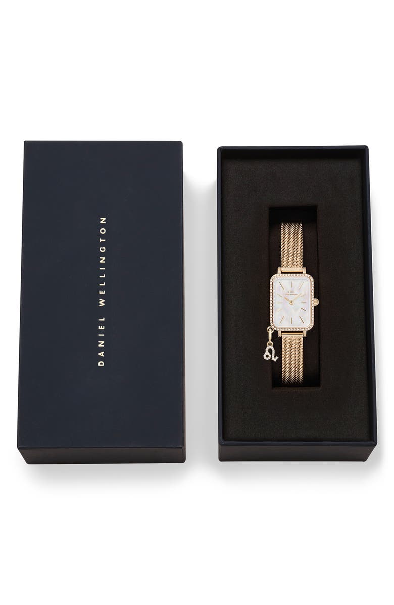 Daniel Wellington Quadro Mini Crystal Zodiac Bracelet Watch, 15mm, Alternate, color, Gold