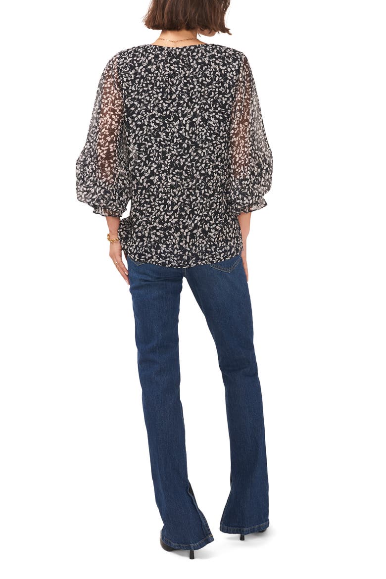 Print V-Neck Blouse, Alternate, color, RICH BLACK