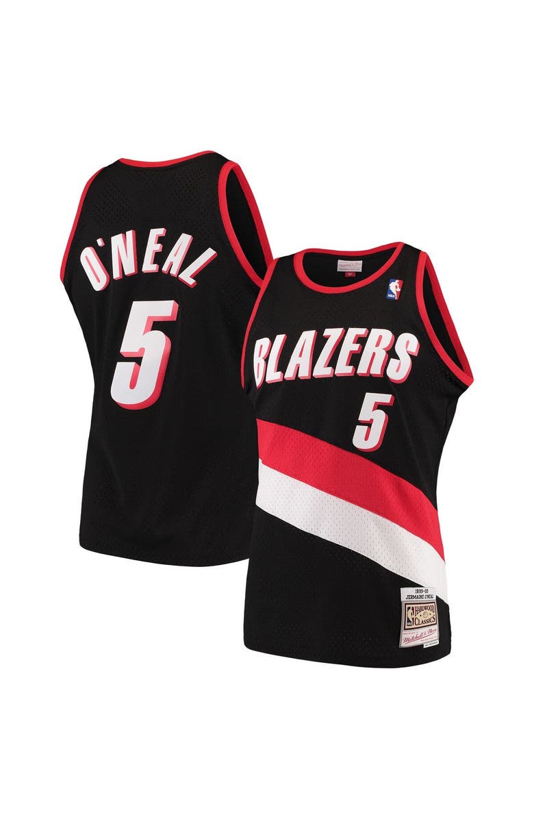 Mitchell & Ness Men's Mitchell & Ness Jermaine O'Neal Black Portland Trail Blazers 1999/00 Hardwood Classics Swingman Jersey, Main, color, 