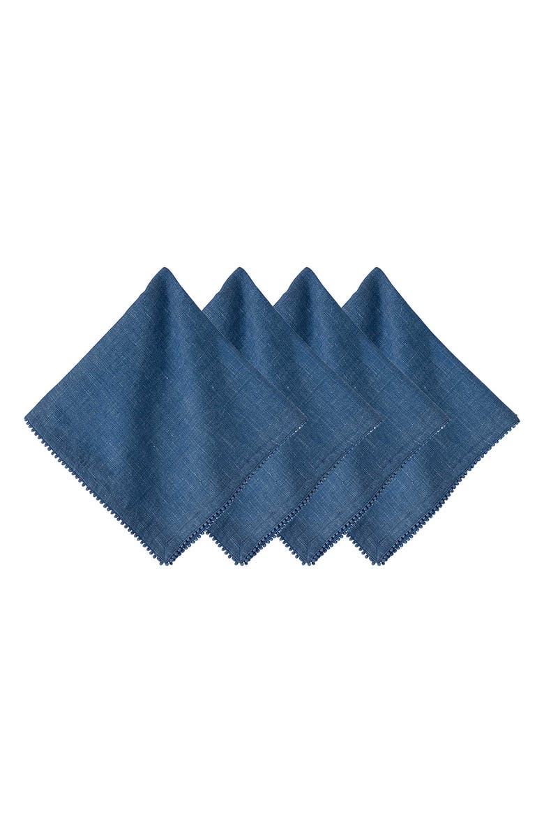 Juliska Berry Trim Set of 4 Cotton & Linen Napkins, Main, color, Navy