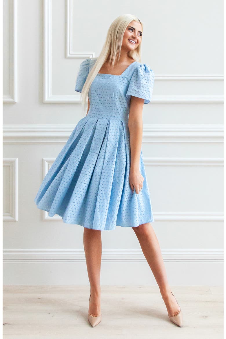 Lace Fit & Flare Dress, Alternate, color, BLUE SKYWAY