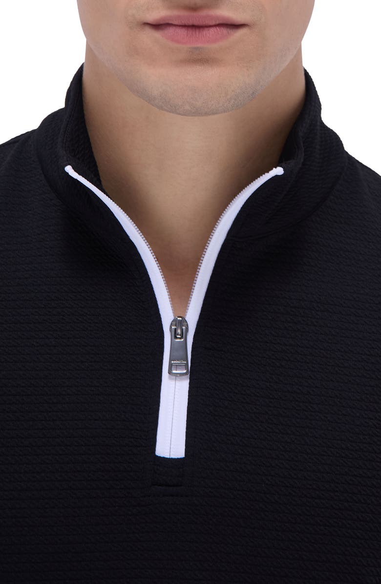 Bugatchi Waffle Knit Quarter Zip Performance Pullover, Alternate, color, Black