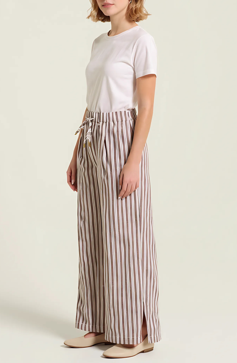 Nelle Atelier The Tommy Petite Linen Slit Pant, Alternate, color, Chocolate Stripe