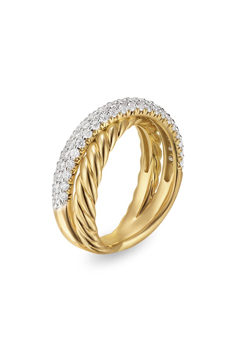 David Yurman Crossover Two-Row Ring in 18K Yellow Gold with Diamonds, 7.5mm, Alternate, color, 18K Gold - Size 6