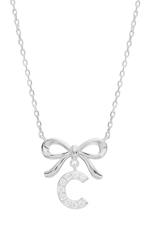 Cubic Zirconia Bow Initial Pendant Necklace