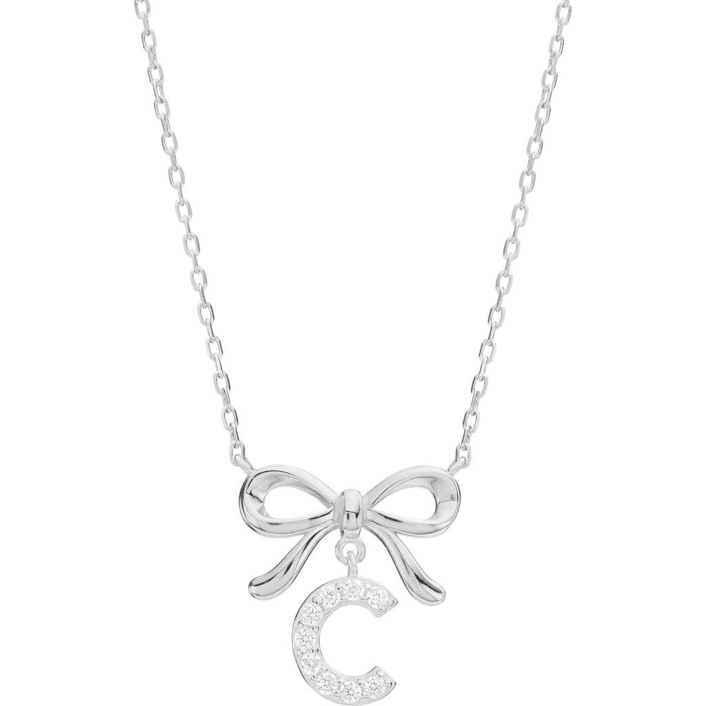 Athra Luxe Cubic Zirconia Bow Initial Pendant Necklace In Metallic