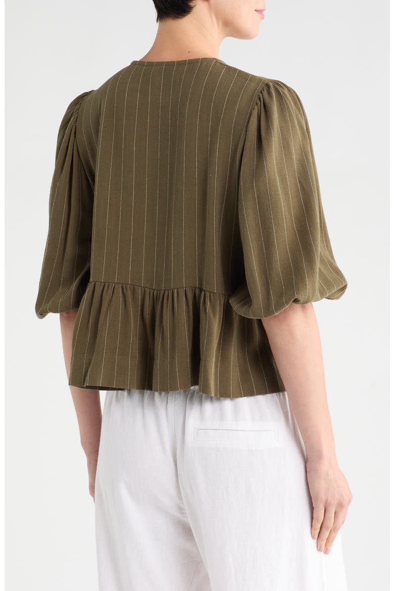 Stripe Tie Front Peplum Top, Alternate, color, OLIVE
