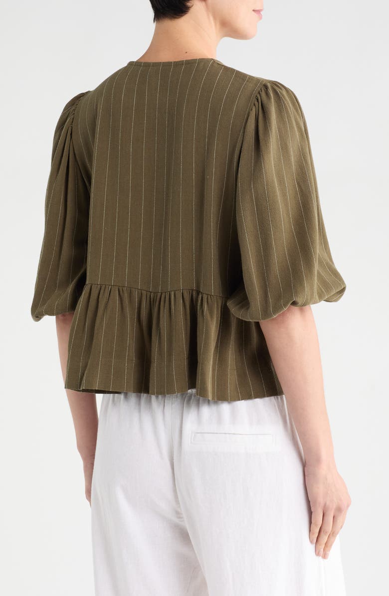Renee C Stripe Tie Front Peplum Top, Alternate, color, Olive