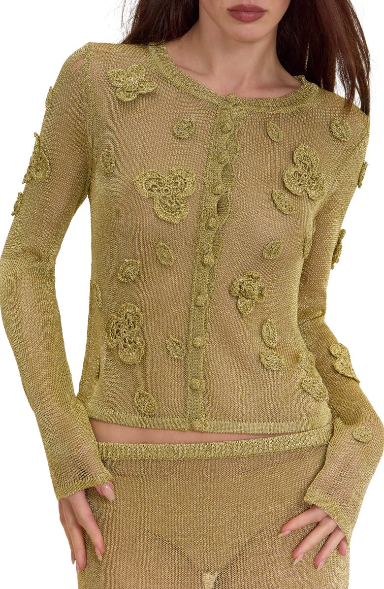 Cult Gaia Kash Sheer Floral Cardigan, Alternate, color, Gold
