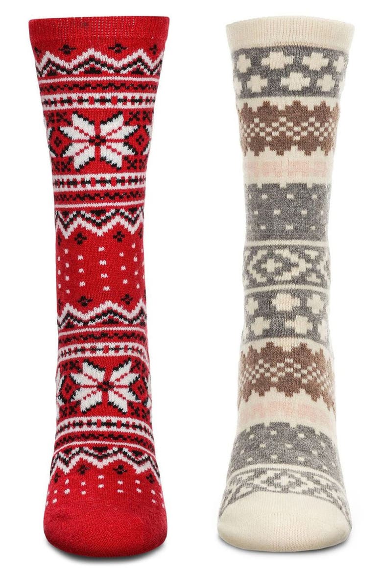 Fair Isle Assorted 2-Pack Crew Socks, Alternate, color, IVORY/ RED