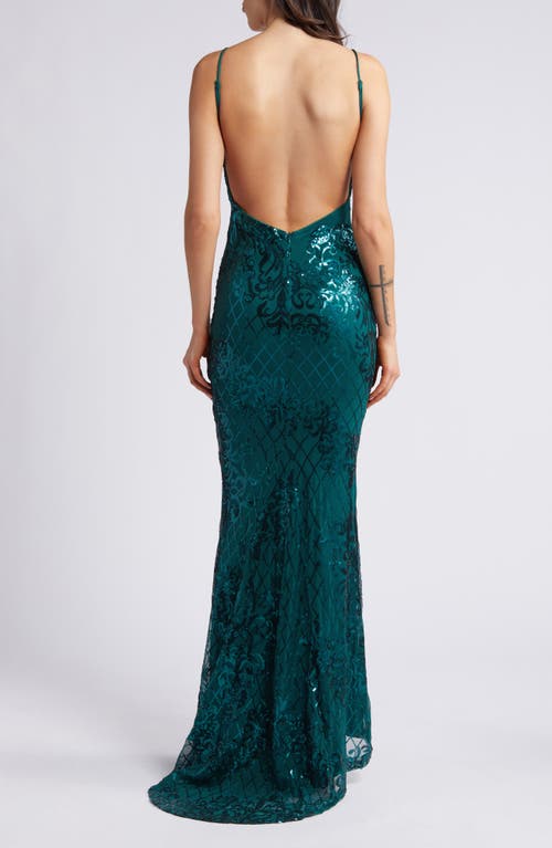 LULUS LULUS GLOWING ALL NIGHT EMERAL SEQUIN SLEEVELESS MERMAID GOWN