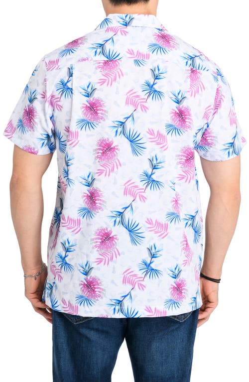 Construct Slim Fit Monstera Leaves Camp Shirt In White