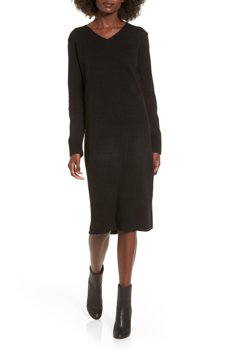 Sweater Dress, Main, color, BLACK