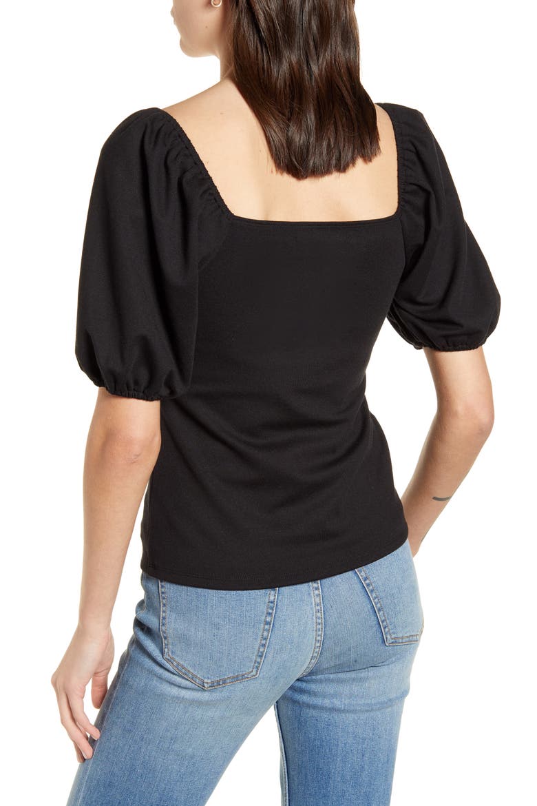 Puff Sleeve T-Shirt, Alternate, color, BLACK