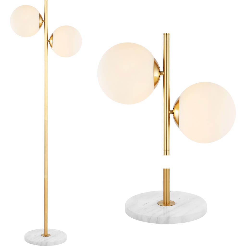Jonathan Y Oscar 60.5" 2-light Modern Parisian Candlestick Iron Led Floor Lamp, Brass Gold/white In Brass Gold